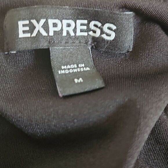 Express Crew Neck Puff Sleeve Riched Black Bodysuit Top, LIKE NEW, M - Picture 5 of 5